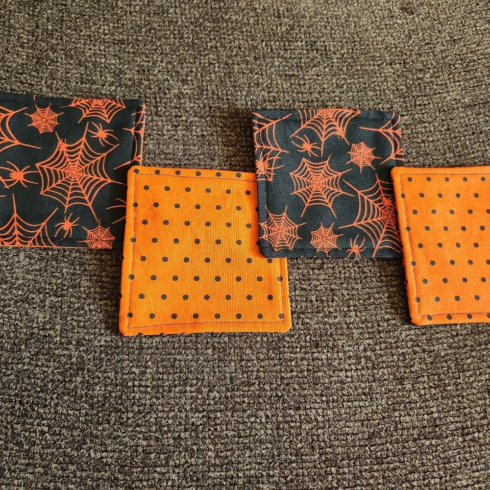 Halloween Coasters Set Of Handmade Spiderwebs Black Orange New